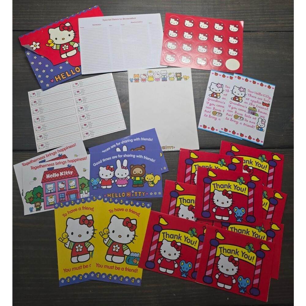 SANRIO Hello Kitty Stationery Stickers Post Cards Thank you Address Book 2003